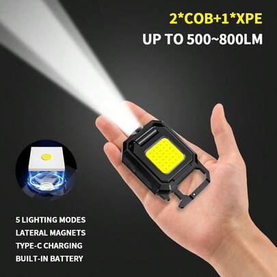 1pc USB Rechargeable Keychain Flashlight, Li-Ion Battery, COB LED, Multifunctional Camping Lantern
