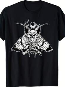 Deaths Head Moth X Demon Devil X Moon Blackwork T-Shirt - Style 4 - View 1