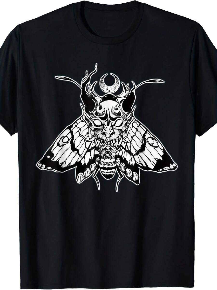 Deaths Head Moth X Demon Devil X Moon Blackwork T-Shirt - Style 4 - View 1