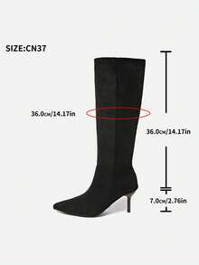 秋冬季尖头时尚百搭麂皮过膝长靴，猫跟，细高跟 - 咖啡棕 - 查看 9