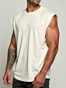 Men's Macho Tank Top, Low-Cut Bodybuilder Style, Workout Gym, 100% Premium Cotton - Champán - Ver 4