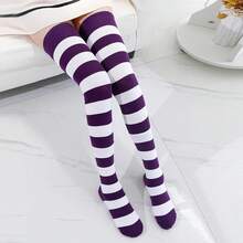Kayhoma Extra Long Cotton Stripe Thigh High Socks Over The Knee High Socks{"Size_name":"Medium","Color_name":"Blue/Fuschia/Green/Purple"} - 藍色/紫紅色/綠色/紫色 - 查看 7