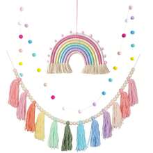 Handmade Colorful Rainbow Pom Pom Wreath Decor, Boho Woven Rainbow Wall Hanging Decor For Room, Nursery - Multicolor - View 16