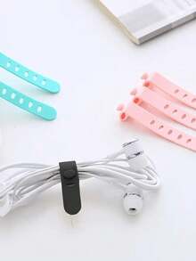 3pcs 5-Hole Silicone Cable Organizer: Keep Your Headphones, Chargers, And Data Cables Neatly Organized And Easily Accessible! Reusable Silicone Cable Organizer For Storing And Managing Cables, Equipped With A Strap And Multi-Function Clip, Suitable For Keeping Food Fresh And Headphone Cables Tidy. (Random Color)