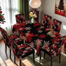 1/4/5/6/7/36 piezas Juego de fundas de silla/asiento con estampado de copos de nieve blancos y rojos para Navidad, adecuado para uso en interiores del hogar, restaurante, hotel, opción ideal para decoración diaria moderna. La mantequilla encaja en mesas de comedor cuadradas, las fundas de silla elásticas son lavables.