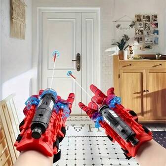 Creative Spider Web Shooter Gloves - Red And Blue Superhero Toys, Fun Interactive Party Game, Outdoor Shooting Game For Ages 14+, ABS Material, Great For Halloween And Christmas Gifts