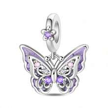 1 pieza Colgante de mariposa morada brillante plateada en plata, adecuado para pulsera, collar, manualidades de joyería, regalo para mujeres