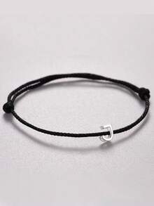 A Stylish And Exquisite 925 Pure Silver, High-Quality Bracelet With 26 Letters, Black Cord, Suitable For Daily Wear, Jewelry For Women, Silver Accessories, Birthday Gift