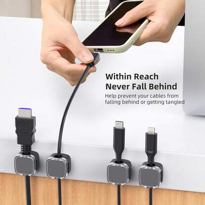 Magnetic Cord Clips, 6 Pack Cord Organizer Holder Desk Office Accessories, Holder Hide Phone USB Power Wire Cord Clips Management Home Nightstand Kitchen Appliances, Black