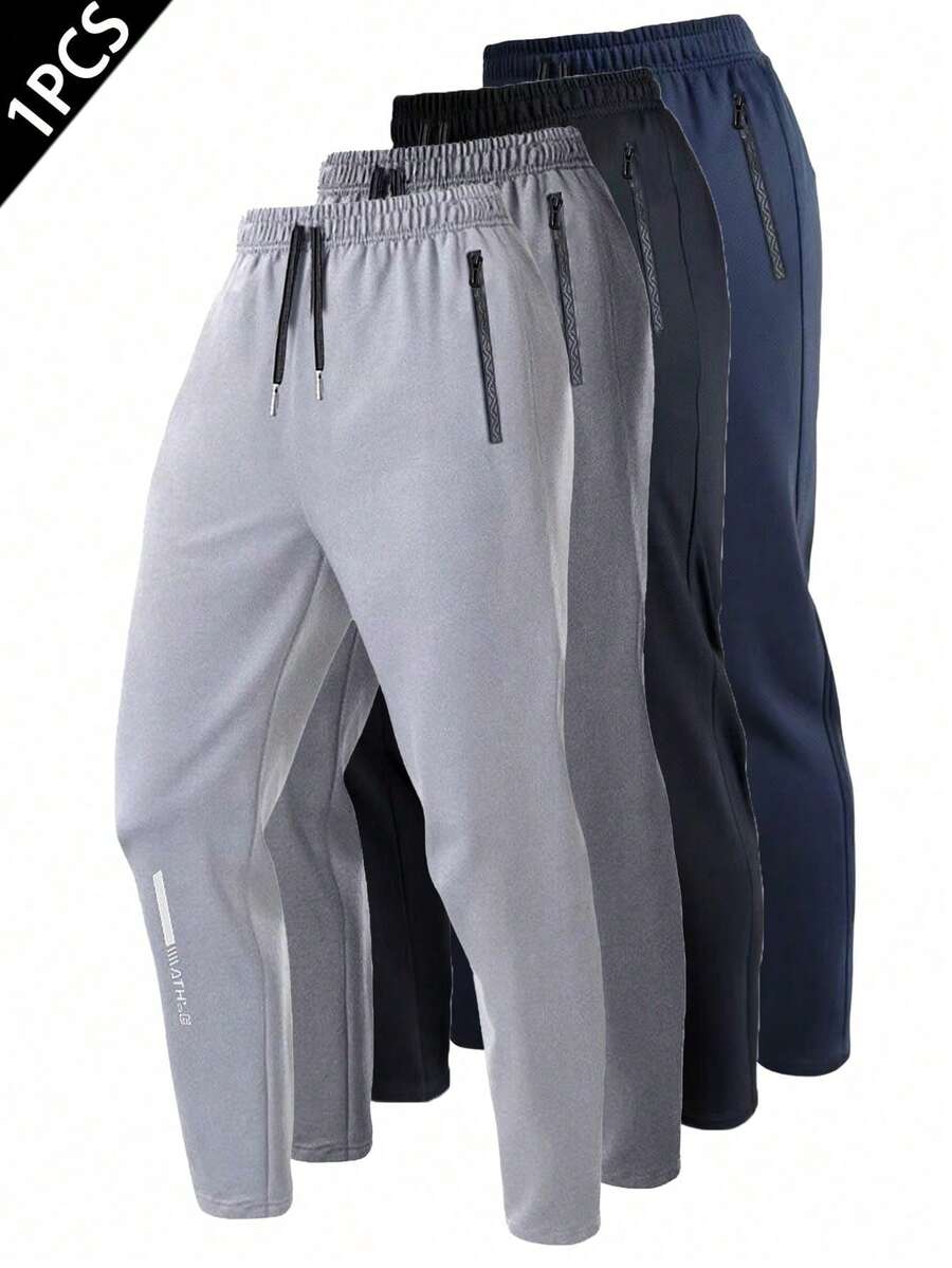 1pc Men's Casual Pants For Autumn/Winter, Soft & Comfortable Fabric, Reflective Leg Hem And Zipper Pockets, Suitable For Running, Daily Training And Casual Outings