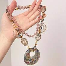 1 chiếc vòng cổ đính hạt họa tiết báo Retro Babe với mặt dây chuyền hình bầu dục đơn giản, phụ kiện dây xích dài - vàng hồng - Xem 6