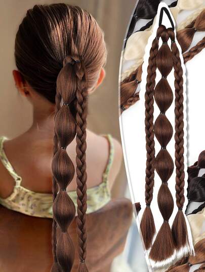 1 Pc Lantern Bubble Ponytail Rubber Band Style 18 Inch Sweet And Cool Bubble Ponytail Synthetic Heat-Resistant Fiber Wig Suitable For Girls Daily Holiday Wear