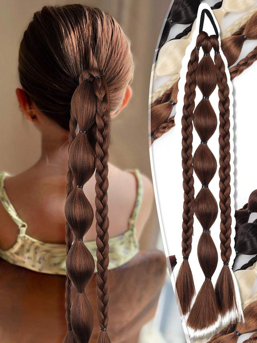 1 Pc Lantern Bubble Ponytail Rubber Band Style 18 Inch Sweet And Cool Bubble Ponytail Synthetic Heat-Resistant Fiber Wig Suitable For Girls Daily Holiday Wear - Multicolor - View 1