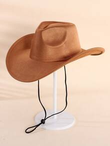 1PC Classic Western Style Teen Warm Tan Cowboy Hat Lightweight Breathable Adjustable Wind Lanyard Wide Brim Sun Protection For Music Festivals Casual Wear - 1PC - View 3