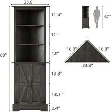 Tall Corner Cabinet With Barn Doors, 5-Tier Farmhouse Storage Cabinet With Adjustable Shelves For Corner, Home Space Saver For Living Room, Bathroom, Hallway, White/ Grey/ Dark Oak - Dark Oak - 查看 2