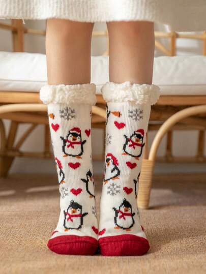 1 par de calcetines con estampado de dibujos animados para niñas para usar en casa