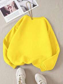 LCWomen's Drop Shoulder Long Sleeve Sweatshirt,Long Sleeve Tops Graduation,Back To School Outfits,Graduation,Teacher Outfits Women,Back To School Pullover Fall OutfitCasual Daily Wear - Yellow 3 - 查看 2