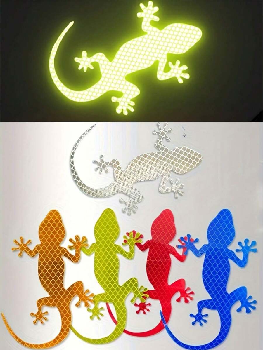 1pc Reflective Lizard Car Sticker - Lucky Charm Sticker, Scratch-Resistant Safety Sticker, Suitable For Cars, Motorcycles, Trucks, High Visibility Nighttime Reflective, Waterproof And Sunproof, Vehicle Decor - Multicolor - View 1