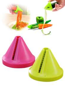 2/1pc Durable Handheld Slicer, Multifunctional Kitchen Vegetable Chopper Tool, Creative Shredder, Spiral Cucumber Peeler, Quick Fruit & Vegetable Cutter, Cooking Gadget - Multicolor - View 7