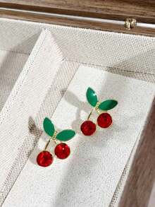 1 Pair Minimalist Drip Oil Cute Sweet Red Cherry Elegant Versatile High-End Design Earrings, Suitable For Autumn/Winter