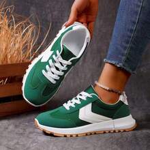 Giày thể thao buộc dây màu tương phản dành cho nữ, phù hợp mặc hàng ngày và chơi thể thao - màu xanh lá - Xem 11