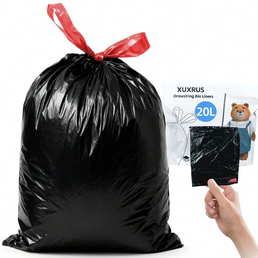 Sac poubelle noir 20L avec fermeture éclair, petit sac poubelle résistant à la déchirure, 60 sacs poubelle pour les toilettes, la cuisine, la salle de bain, le bureau et la chambre