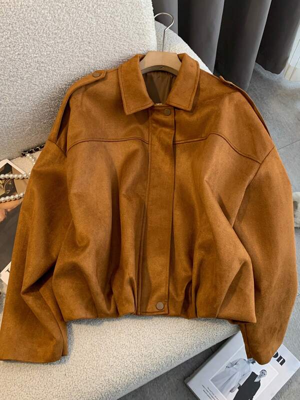 Women's New Solid Color Pockets Zipper Everyday Elegant Wool Blazer Coat, Christmas Outfits, Halloween Women's Wear, New Year Styling, Suitable For Holiday Casual, Travel, Parties, Office, Daily Wear, Etc