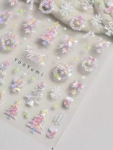 1pc 5D Embossed Nail Stickers Glitter Pink Christmas Nail Art Stickers Decals Christmas Tree Snowflake Bell Design Decals Self Adhesive Winter Christmas Snowflake Nail Stickers Supplies For DIY Manicure Nails - Multicolor - View 4