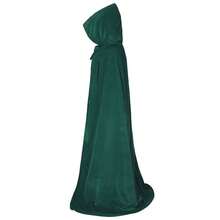 ALIZIWAY Hooded Cape Reversible Velvet Cloak Lined With Satin Renaissance Medieval Halloween Christmas Cosplay Costume{"Color_name":"Reversible-GreenVelvetandBlackSatin","Size_name":"Small"} - 雙面-綠色天鵝絨和黑色緞子 - 查看 7