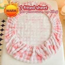 1pc Thick Faux Fur Fitted Sheet, Mattress Protector Cover, Floral Pattern, Plush, Warm, Wrinkle-Resistant, Removable & Washable, Single/Double/Full Size - Ideal For Bedroom & Guest Room - Bubble-rouge Powder - View 6