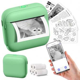 贴纸打印机 - 迷你便携式热敏打印机无墨贴纸机，标签机口袋即时打印，适用于 Android 便携式热敏打印机，用于笔记、日记 DIY、学习图形、照片、学生贴纸打印机，适合作为生日、圣诞节和新年礼物