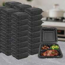 Lunch Box Is Reusable [48 Sets, Black 3 Compartments], Plastic Food Preparation Container, Made Of PP Material, Reusable, Can Be Put In Dishwasher, Microwave Oven & Freezer, Suitable For Food Preparation, Christmas Parties, Halloween Events, Gifts, Kitchen. - 規格 - 查看 7