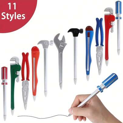 11 Pieces - A Set Of Creative-Shaped Ballpoint Pens, A Black Ink Ballpoint Pen In The Shape Of Repair Tools, School Stationery And Office Supplies