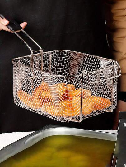 Cesta de freír de diseño abierto con orificio para colgar, de uso comercial y doméstico en cocinas exteriores - Fácil de limpiar separador de aceite, apta para patatas fritas, pollo, restaurantes, bares - Estructura de acero inoxidable, utensilio de preparación de alimentos, utensilios de cocina de bar, herramienta de freír portátil, material resistente a la oxidación, sartén, propietario de restaurante, chef profesional