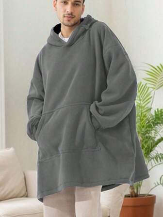 Bata de estar por casa informal de talla grande, de franela cálida con capucha, duradera con bolsillos grandes, adecuada para parejas y combinación familiar