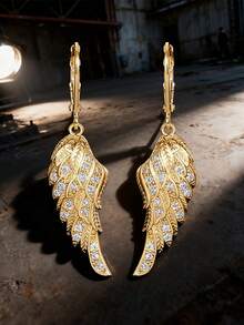 JOJELOO Pendientes con alas de ángel chapados en oro de 18K con circonita cúbica - Diseño exquisito de plumas, joyería lujosa, nuevo accesorio de moda, regalo ideal para ocasiones especiales - Multicolor - Ver 11