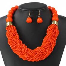 3 Pcs Bohemian Multi-Layered Seed Bead Oversized Jewelry Set For Women (Necklace & 2 Earrings), Unique Stylish Bold Sleek Versatile Delicate Dainty Minimalist Classic Modern Accessories, Light Luxury, Personalized, Fashionable, Suitable For Daily Wear, Work, Party, Wedding, Vacation, Music Festival, Dinner - màu sắc - Xem 5