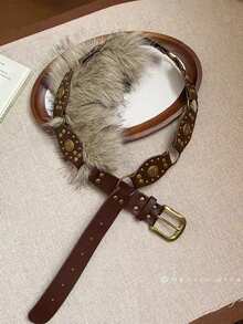 美式复古Y2K千禧年风格铆钉腰带，女士款，小众设计，性感魅力，宽版，PU皮革 - 彩色 - 查看 7