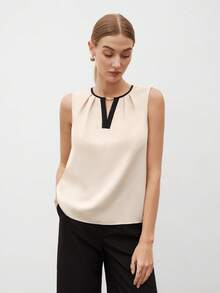 MARILYN MONNA Nova Blusa Feminina Elegante e Romântica de Estilo Urbano Chique Versátil para Uso no Escritório, Adequada para Convidados de Casamento, Festas, Concertos, Brunch, Aeroporto, Moda Diária, Blusa Ombro de Fora em Bloco de Preta - Caqui - Visão 6