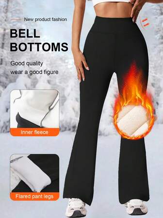 1個 女性用アウトドアスポーツフレアパンツ、サーマルライニング 厚手 暖かいレギンス、ハイウエスト エラスティック スキニーパンツ 冬用、フリース