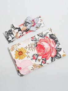 新生儿襁褓毯和蝴蝶结发带套装 - 彩色 - 查看 6