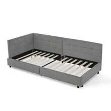 Enkelsäng, hudvänlig sammetsdesign, barnsäng med hög rygg, beige (utan madrass) - Mörkgrå - Visa 11