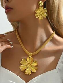 3 Stücke/Set luxuriöser, übertriebener europäischer und amerikanischer Stil eleganter, Cut Out Blumen-Halsketten- und Ohrringschmuck-Set, Braut-Hochzeits-Party-Accessoires für Frauen