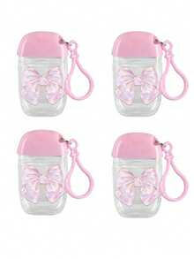 30毫升粉色透明空可重复灌装按压瓶，带蝴蝶结和钥匙扣，可重复使用旅行装，适用于液体、乳液、面霜等，是送给女性、母亲、教师、朋友、学生、返校季、情人节、母亲节的理想礼物，容量1盎司。