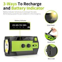 Hand Crank Emergency Weather Radio, Portable Multi-Functional Radio Solar Powered With Battery Backup,AM/FM,NOAA, SOS Alarm,6 LED Reading Lamp,4000mAh Rechargeable Battery Power Bank,LED Flashlight For Outdoor Hiking Camping Emergency