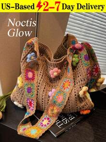 Dedoo Bohemian Style Retro Hollow-Out Floral Contrast Color Casual Crossbody Bag Tote Bag Vocation Holiday Outgoing Shopping Bag(The Color Position Of Flowers Is Random)(The Color/Pattern Of Shoulder Strap Is Random) Suitable For Traveling And Shopping, Commuting To Work.Can Be Used As Valentine's Day, Thanksgiving, Halloween,Christmas Gift. - Multicolor - View 14