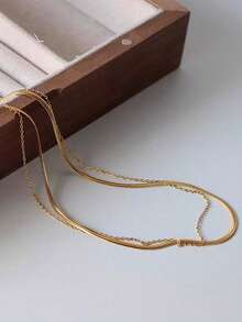 Nooxian 2件套金色不锈钢扁平蛇骨链女士项链 - 金黃色 - 查看 4