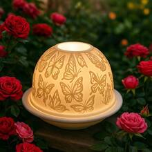 1个陶瓷烛台（不含蜡烛） - 灯罩和底座组合，3D蝴蝶图案设计，现代简约风格，适合作为情人节、新年礼物，以及客厅、餐桌的家居装饰。