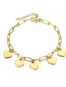 This Stylish And Charming Personalized Heart-Shaped Name Bracelet Features Custom Engraving. Made Of Stainless Steel, It Can Be Engraved With 1-5 Names And Is Suitable For Family Members. The Square Chain Pendant Makes It A Perfect Party Decoration, Birthday Gift, Anniversary Gift, Or Christmas Present. Ideal For Girls, Middle School Students, High School Students, University Freshmen, Sophomores, And Younger Students. Available In Black, Silver, And Gold, This Fashionable, Colorful, Retro, Simple, Unisex, Casual, Cute, Customizable, Personalized, And Unique Bracelet Is An Ideal Gift For Him/Her, As Well As For Your Boyfriend/Girlfriend, Parents, Family, And Friends. Suitable For Anniversaries, Birthdays, Graduations, Proms, Parties, And Other Occasions. Customize Your Stylish Bracelet With Engraving And Showcase Your Charm. - Gold - View 10