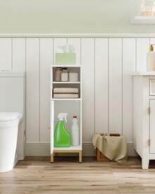 HEXCELEN Bathroom Cabinet, Bathroom Cabinet, Toilet Cabinet, Narrow Bathroom Shelf, Adjustable Shelves, Easy Assembly, With Open Compartments, 26 X 26 X 80 Cm, White - 白色 - 查看 6